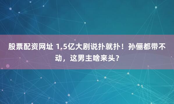 股票配资网址 1.5亿大剧说扑就扑！孙俪都带不动，这男主啥来头？